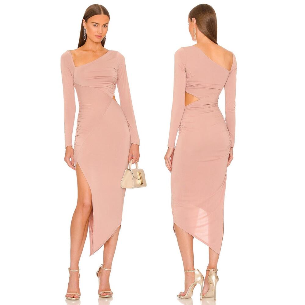 Michael Costello x Revolve Ansel Asymmetrical Dress Side Cut Out Slit Nude Sz XS